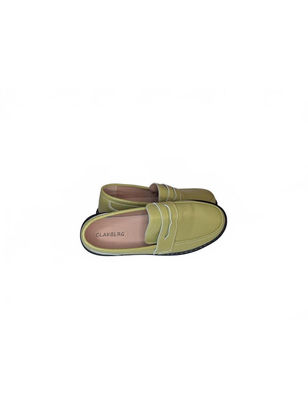 Clakblrg Green Patent Leather Loafers with White Contrast Stitching Size 9 - Picture 2 of 6
